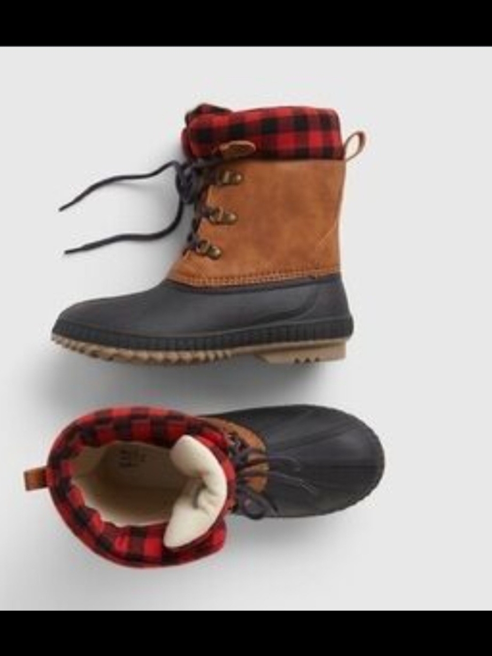 Kids Brown and Black,Plaid Winter Snow Thinsulate Duck Boots, outdoorsy Preppy.